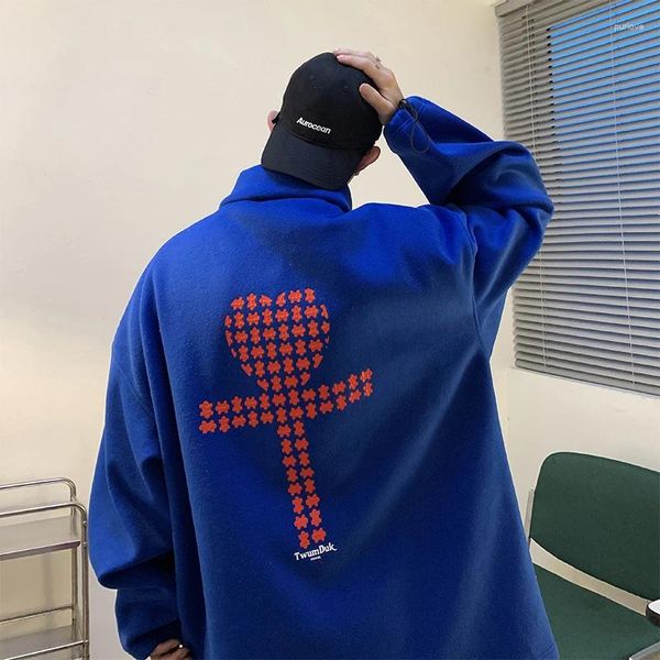 Herenhoodies Kwaliteit Stof Mode Afdrukken Sweatshirt Heren Baggy Koreaanse stijl Coltrui Stedelijk Casual Herfst Tops Mannelijke truien