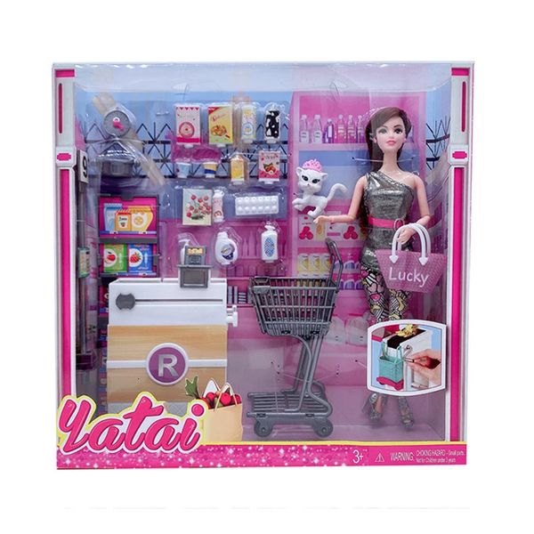 Bambole 30 cm Doll Mall Carrello della spesa Cassiere automatico Cucina Cibo Utensili da cucina Accessori per la casa dei giocattoli Set per bambini Set regalo 231211