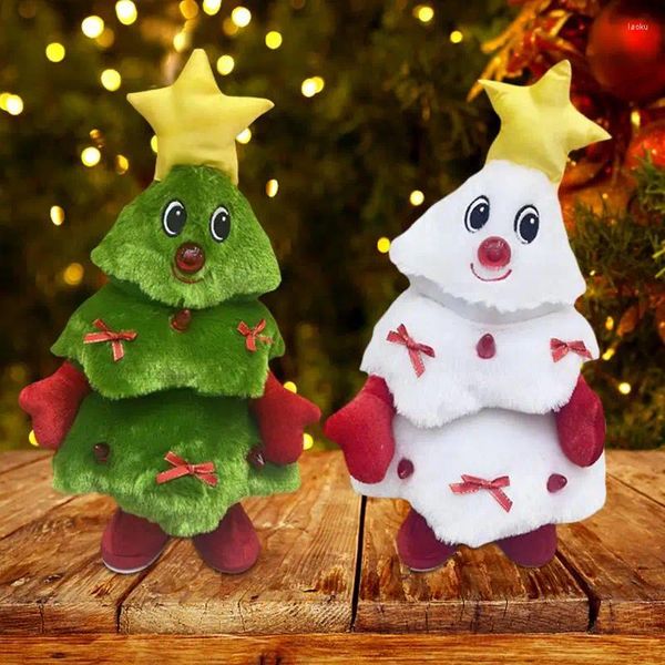 Decorazioni natalizie 2024 LED elettrici divertenti danzanti giocattoli per alberi di peluche che cantano e illuminano gli ornamenti