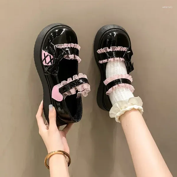 Модельные туфли Розовые женские модные туфли Love Spot с милым бантом на толстой подошве, женские однотонные повседневные туфли с круглым носком