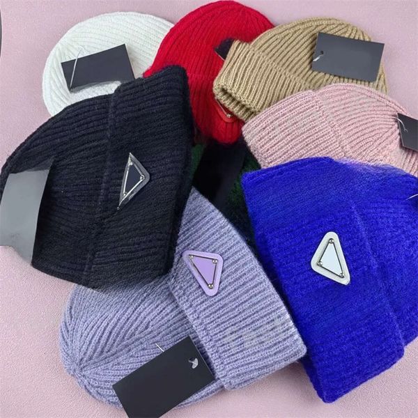 Inverno malha deigner gorro baeball mulher ao ar livre carta triângulo gorro de lã homem cabeça quente cahmere kull boné caual caminhoneiro cabido