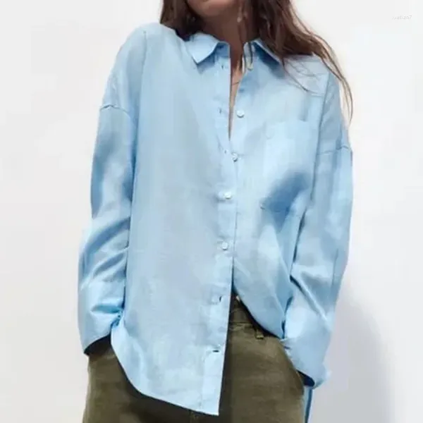 Chemisiers pour femmes chemises décontracté ample Armygreen à manches longues hauts solide avec bouton poche Blusas Mujer Vintage haut d'été