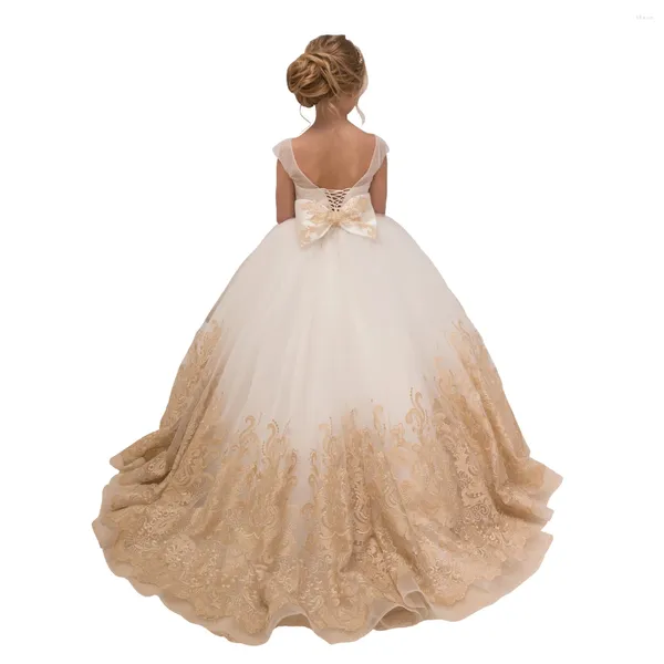 Mädchenkleider Ballkleid Blume für Mädchen Flügelärmel offener Rücken Prinzessin Festzugkleid Lange Kleinkinder Hochzeitsfeierkleider mit Schleife