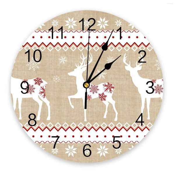 Настенные часы Рождество-зима Лось Снежинки Винтаж Большая детская комната Бесшумные часы Офисный декор 10 дюймов Подвесной подарок