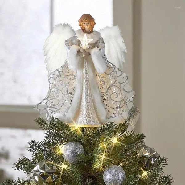 Decorazioni natalizie Ciondolo piatto rustico con puntale per albero d'angelo con luci a corda Decorazione per bambola