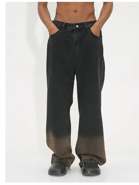 Jeans masculinos 2023 produto y2k tie-dye gradiente coreano solto reto versátil calças largas para homens e mulheres