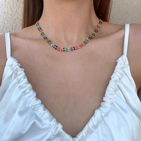 Correntes Yastyt colar de aço inoxidável multicolor liga gotejamento orelhas de trigo boho moda jóias para mulheres meninas festa presente