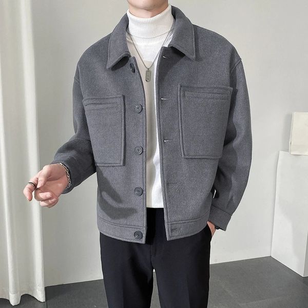 Jaquetas masculinas outono inverno mens curto casaco de lã single-breasted design casual blusão casaco moda retro tartan jaqueta s-3xl 231211
