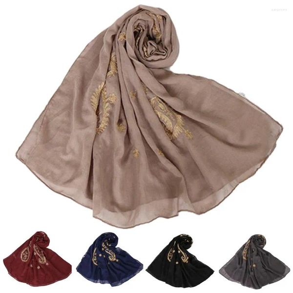 Этническая одежда, женский мусульманский хиджаб, длинные шарфы с вышивкой, шарф, головной убор, хлопковая мягкая шаль, палантин, исламский тюрбан, платок