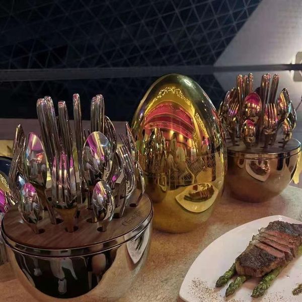 Set stoviglie da 24 pezzi cucchiaio forchetta in acciaio inox uovo grande Set regalo stoviglie spedizione personalizzata congiunta294O