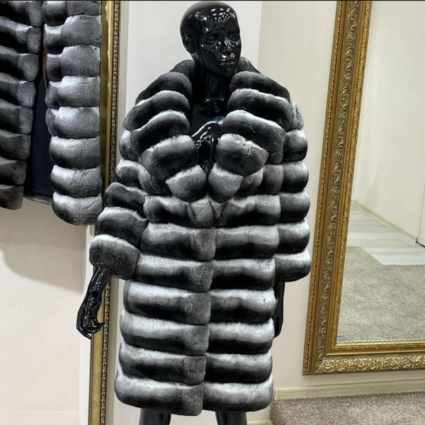 Женское пальто из искусственного меха шиншиллы, женская куртка с настоящим кроликом рекс, длинная зимняя роскошная теплая куртка с воротником 231211