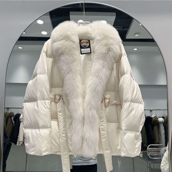 Pinghu fábrica verdadeira gola de penas de ganso terno de pele de luxo branco ganso para baixo terno feminino high end mais vendido estilo feminino