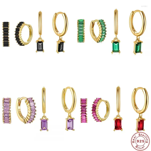 Orecchini a cerchio LENNIK 2 paia Zircon Huggies per le donne Argento sterling 925 Verde Nero Viola Rosso Cristallo Gioielli INS fai da te