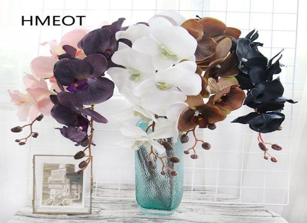 8 cabeças 105cm grande ramo de flor artificial orquídea phalaenopsis preto borgonha casamento decoração de casa flores orquídea em vaso inteiro3115061