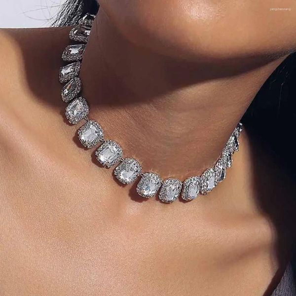 Gargantilha 2024 moda cristal strass pescoço jóias para mulheres simples corrente quadrada acessórios de colarinho de casamento nupcial