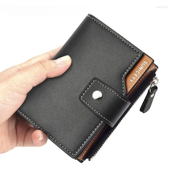 Carteiras anti-roubo atualizar couro masculino curto carteira de duas dobras multi-função zíper mudança cartão bolsa moeda bolsa