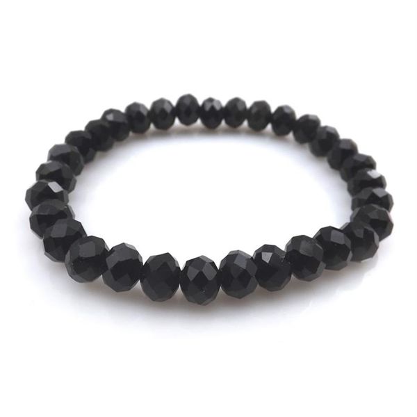 Schwarze Farbe 8 mm facettiertes Kristall-Perlen-Armband für Damen, einfacher Stil, dehnbare Armbänder, 20 Stück, Los 277C