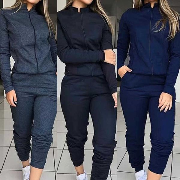 Kadın eşofman 2 adet set spor uzun kollu sweatshirtler ince polar joggers takım elbise set antrenman spor salonu bahar spor giyim x0428