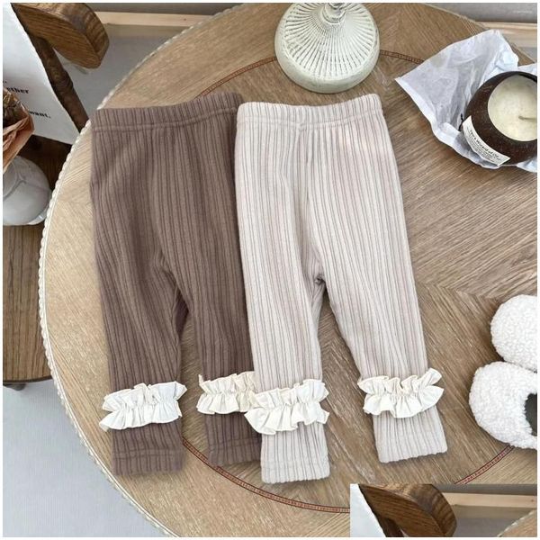 Pantalones 2023 Winter Baby Girl Plus Veet Leggings gruesos Sólido Infantil Fleece Pantalones casuales Niño Cálido Ropa para niños Drop Entrega Mater Dhnyc