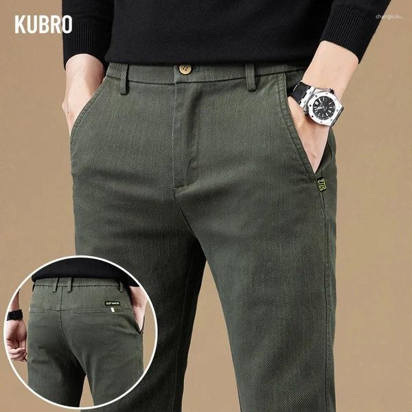 Calças masculinas Kubro 2023 outono casual homens algodão fino ajuste macio moda negócios calças masculinas marca roupas sólidas plus size 28-38