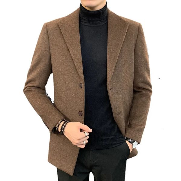 Misto lana da uomo Cappotto invernale in lana da uomo Slim Casual Marca Solido di media lunghezza Misto lana Cappotto da marinaio in lana Trench maschile Soprabito S-4XL 231211