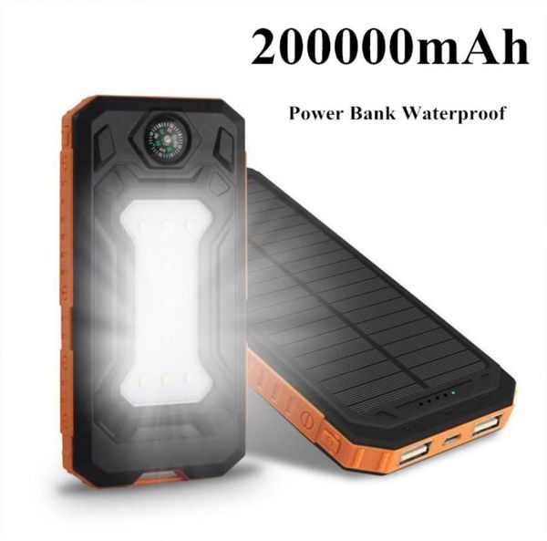 Powerbank, wasserdicht, 200.000 mAh, mit zwei USB-Solarladegehäusen, universelles Modell, Batterien 9300205