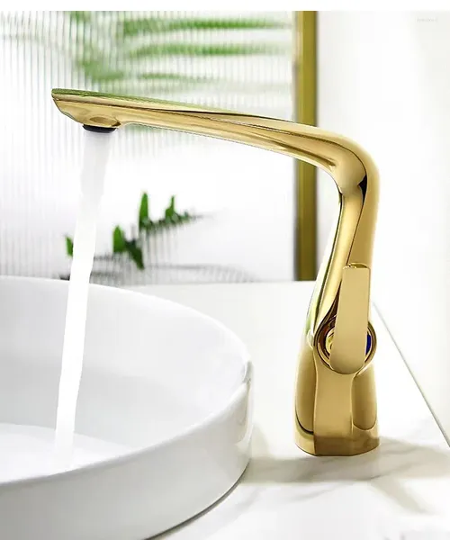 Rubinetti per lavandino del bagno Rubinetto in ottone di alta qualità Maniglia a un foro Lavabo con acqua fredda Lavabo di lusso dal design moderno