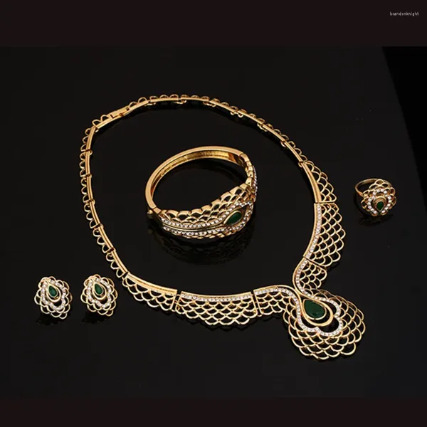 Brincos de colar Conjunto de jóias de jóias de 4 peças Anel de pulseira de bracelete de brilho para a decoração de noiva para festa noturna