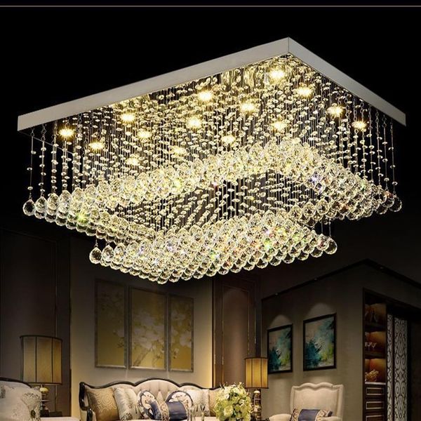 Modern eigentijds LED-kristallen kroonluchters met afstandsbediening en LED-verlichting voor woonkamer Rechthoekig inbouwplafondverlichting Fixtur245G