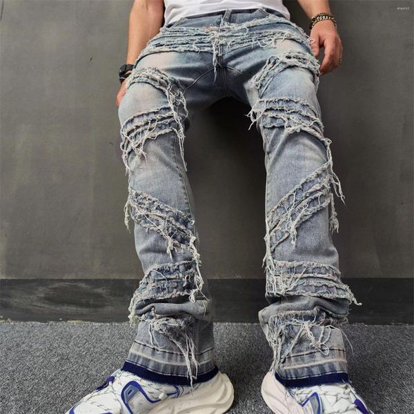 Jeans masculinos roupas homens personalizados slim fit tubo reto retro hip hop calças rua de qualidade pantalones hombre