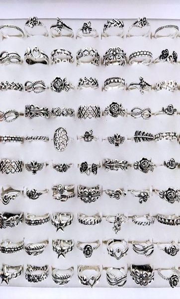 Lotti sfusi a banda 100 pezzi da 100 pezzi antichi stili multipli placcati in argento per donne donne vintage di fiore di fiore di dita retrò 2211259786024