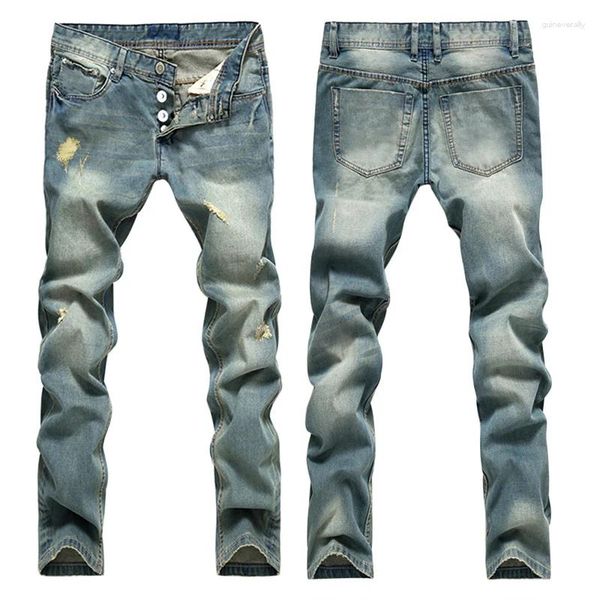 Erkekler Kot Sıradan Nostaljik Düğme Deliği Pantolon Düz Açık Renkli Denim Marka Moda Büyük Boy Pantolon