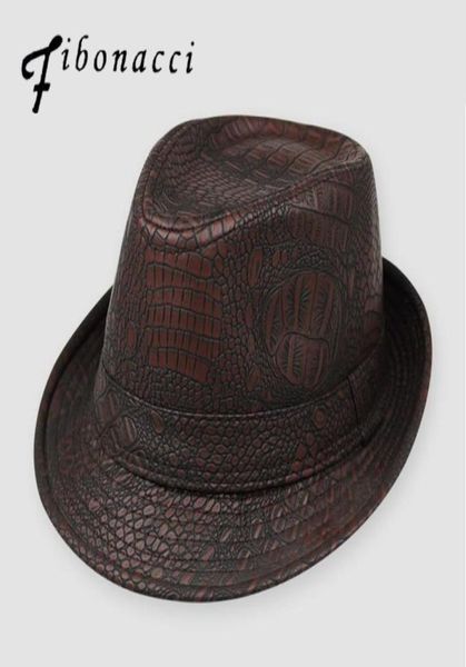 Fibonacci Hüte Für Männer England Fedora Jazz Hut Mann Vintage PU Leder Winter Panama Kappe Bowler Hut Kappe Klassische version Gentlema7833457