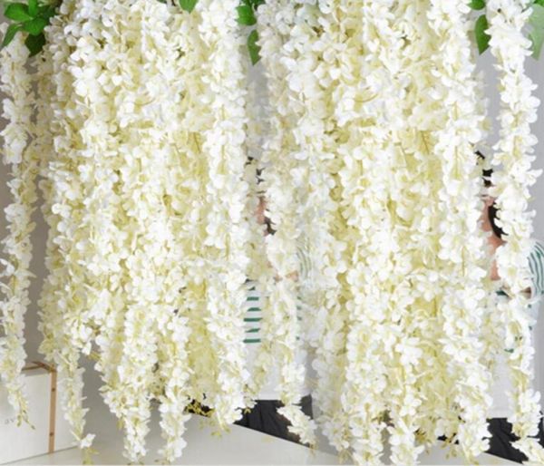 180 cm bianco simulazione fiore di ortensia seta artificiale glicine vite per la decorazione del giardino di nozze 10 pz lotto consegna goccia1706721