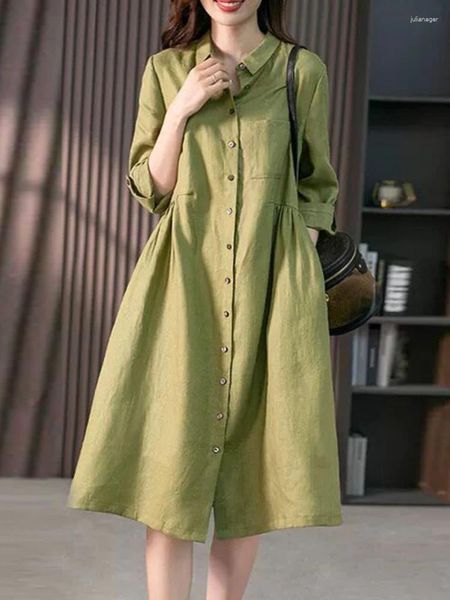 Abiti casual Abito estivo per donna Moda coreana risvolto ampio camicia monopetto lunga vintage midi elegante