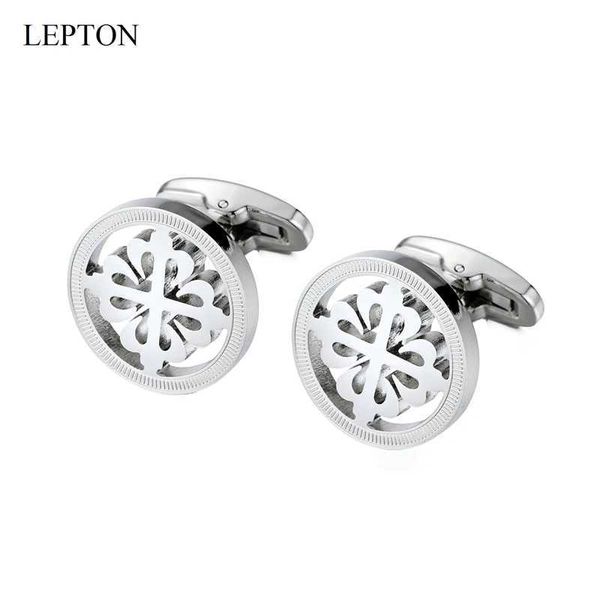 Link polsini Lepton Silver Crusader gemelli in acciaio inossidabile gemelli rotondi da uomo gemelli per spicco di nozze gemelos q240508