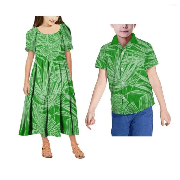 Lässige Kleider Polynesisches Mädchenkleid Blasenärmel Samoa Jungenhemd Täglich Hawaii Kinder und passendes Set