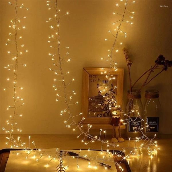 Saiten 3/6 / 12M LED-Weihnachtsgirlande Sternencluster-Licht mit Fernbedienung USB-Stromversorgung Feuerwerkskörper Fee Kupferdraht Partyschnur