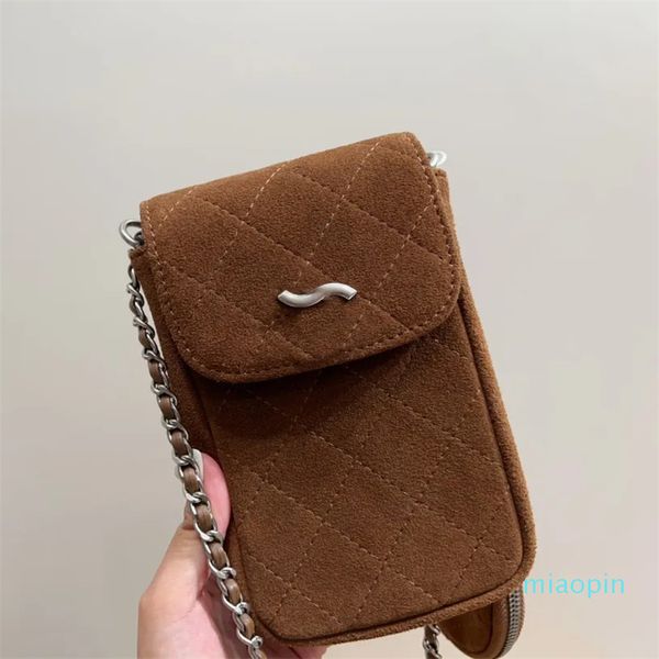 Borsa da donna di marca di lusso Borsa per cellulare 2 in 1 in pelle scamosciata Tracolla a catena Tracolla Tasca a spalla obliqua in pelle scamosciata smerigliata