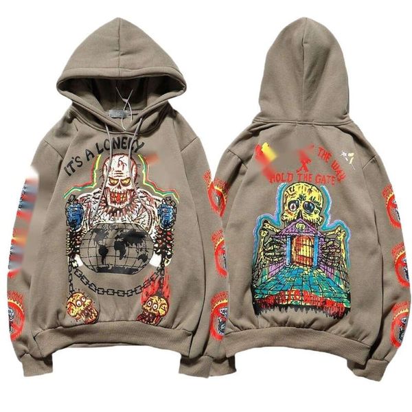 Kanyess Hoodie Designer Moda Homem Marca Moderna Hip Hop High Street Skull Head Outono / Inverno Pelúcia Manga Comprida Solta Moletom Para Homens e Mulheres