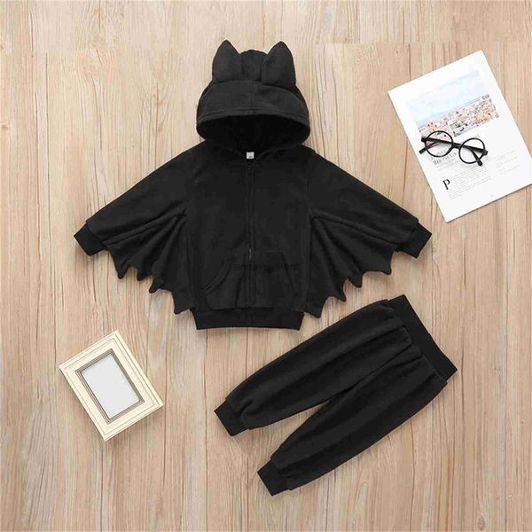 Roupas combinando para a família Criança Crianças Bebê Meninos Meninas Trajes de Halloween Conjuntos de morcego com capuz manga comprida Tops + calças Fantasias de Halloween Cosplay 1 2 3 4 anosL231211