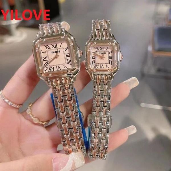 Fashion Femmes Watch Square Roman Dial Quartz Watch Small Rose Gold Silve Silve en acier inoxydable Chaîne de bracelet Lady Wristwatch290p