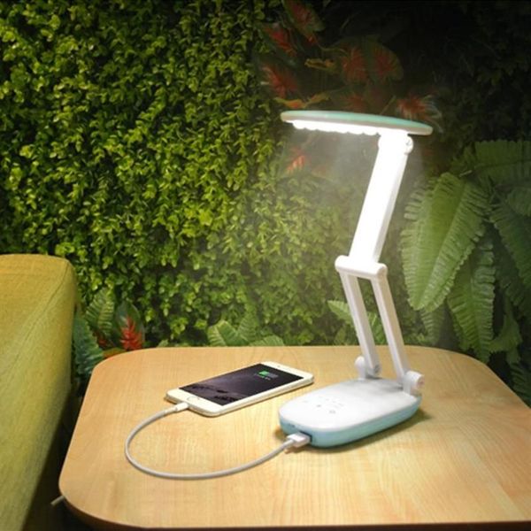 Настольные лампы 4 режима Dimmer Portable Led Desk Lamp Bank Bank 2400MAH Батарея складывание трехслойного света для корпуса.