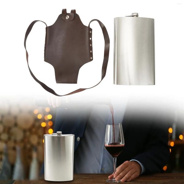 Hip Flasks Große 64 Unzen Flasche mit Lederhülle Tasche Outdoor Tragbare Flagon Wein Topf für Alkohol Whisky Metall Flasche Lagerung