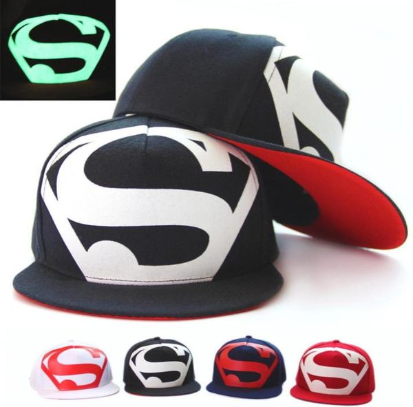 Cap fluorescente luminoso Superman039s Hat Hip hop nel cappello piatto Hiphop Flat Summer Cap20575092406324