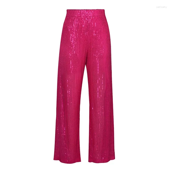 Женские брюки Xingqing с блестками для женщин, модные блестящие однотонные эластичные свободные брюки с высокой талией и широкими штанинами, блестящая клубная одежда