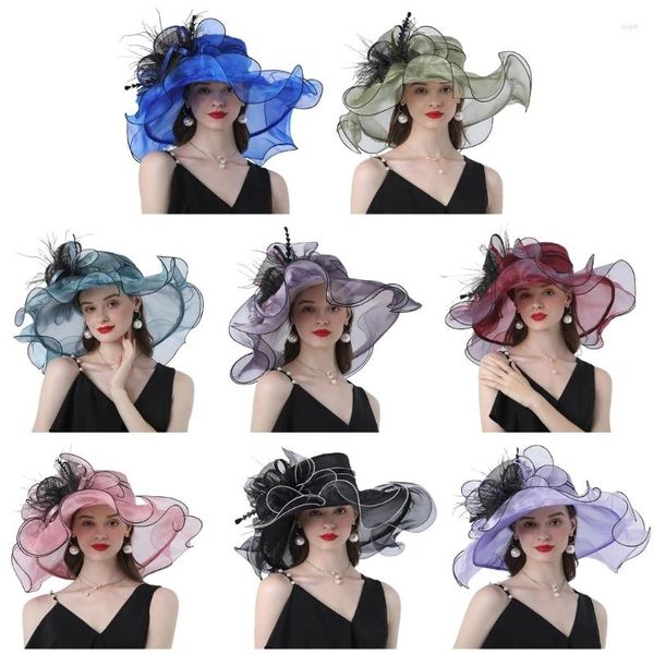 Hüte mit breiter Krempe, eleganter Bowler-Hut für Mädchen und Frauen, Fascinator, Fischer, mit großer Schleife, für den Sommer im Freien