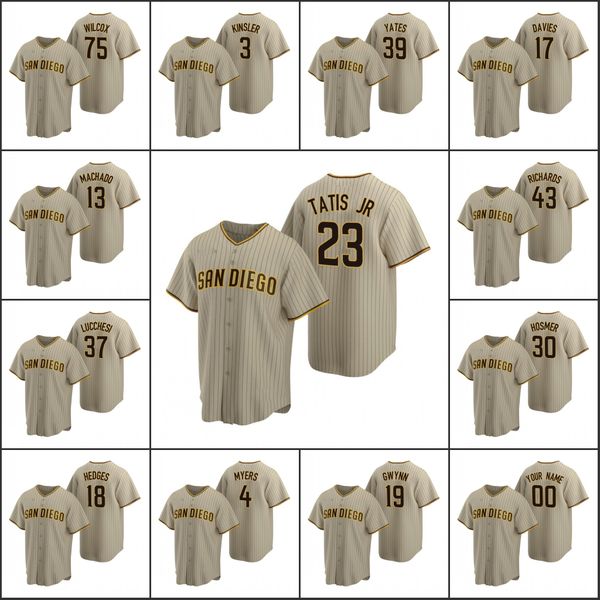 San Diego''Padres Men 13 Manny Machado 23 Fernando Tatis Jr. 19 Tony Gwynn Maglia personalizzata da donna giovanile replica marrone sabbia