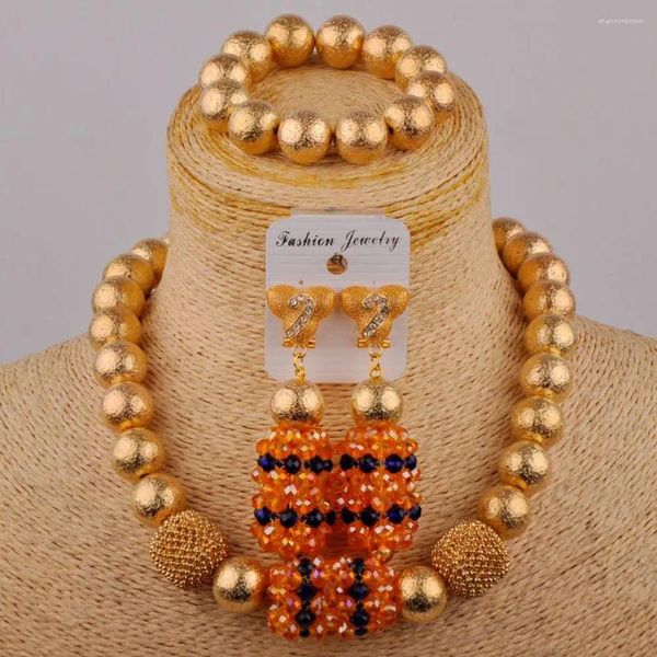 Collana Orecchini Set Gioielli di moda da donna Accessori per abiti da sposa africani Sposa Perline di cristallo arancioni Nigeria XK-10