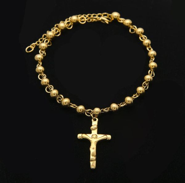 Bracciale con ciondolo rosario religioso in acciaio inossidabile placcato oro 6mm/8mm con perline per uomo donna 8.268808529